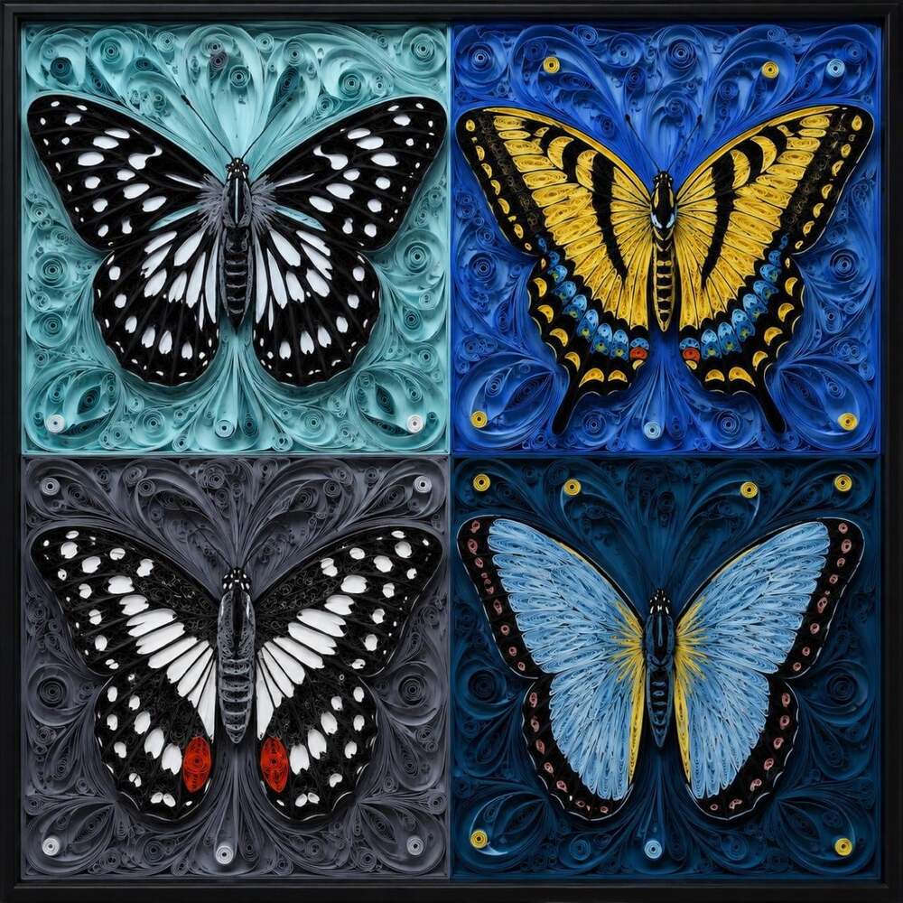 8 X 8 Black Framed Quilling Butterfly Ed 86